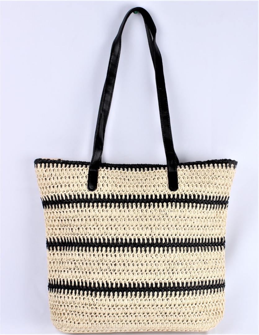 Woven striped tote bag 40cm wide x 35cm deep ,fully lined, zip closure black and natural STYLE :AL/6008 image 0
